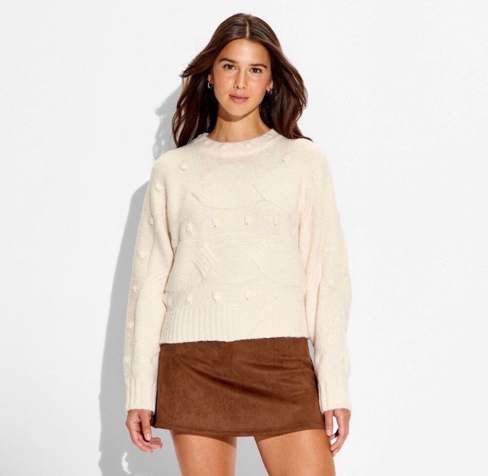 Wild Fable Cable Knit Sweater XXL NWT Cream Mock Neck Relaxed Fit Chunky Knit